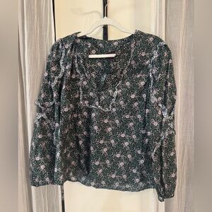J Crew Liberty Ruffle Sleeve Top Franklyn Floral Black Ivy Sz L